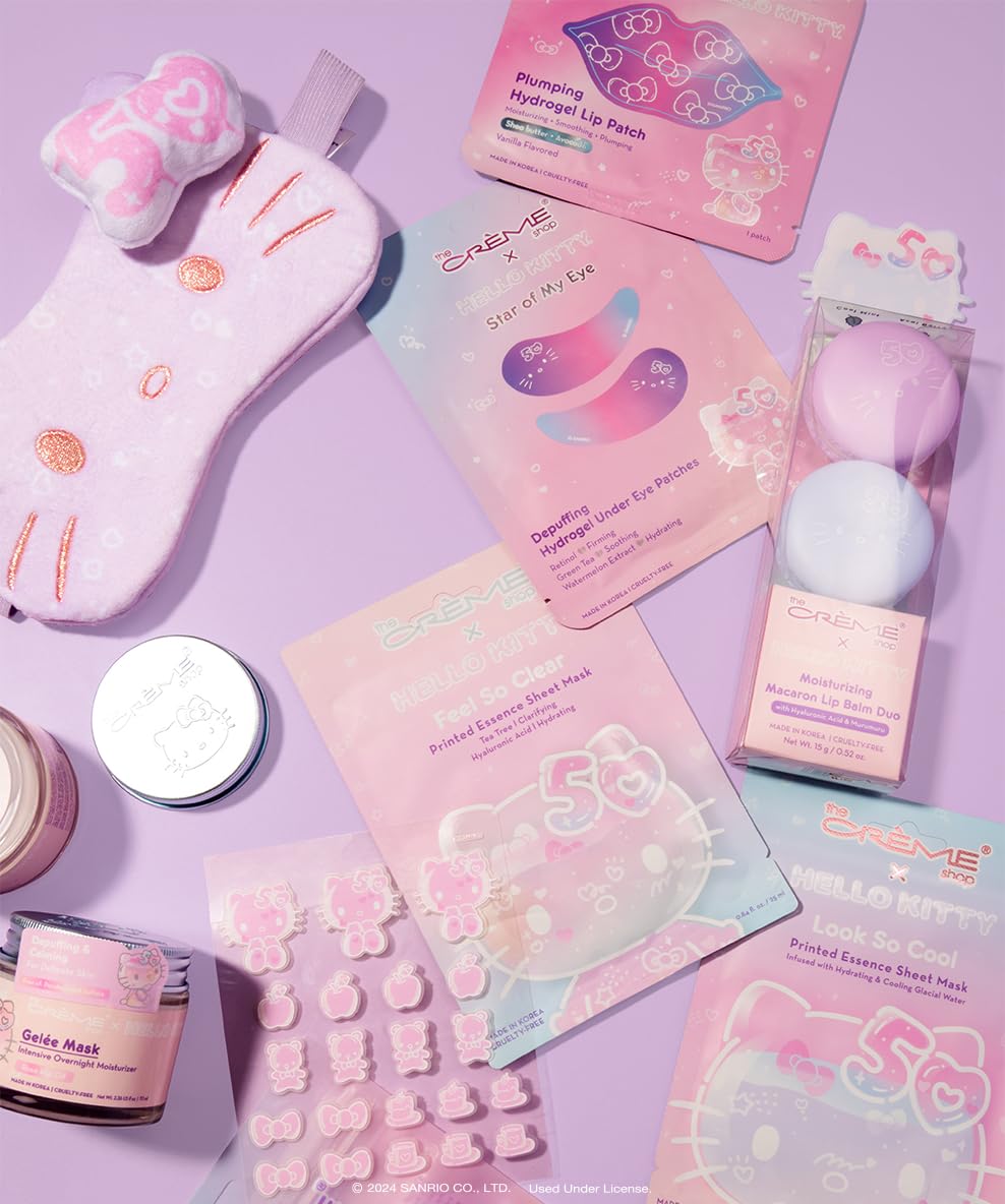 The Crème Shop x Hello Kitty Plushie Sleep Eye Mask, Eye Cover for Sleeping, Travel Nap, Soft & Comfortable Blindfold, 50th Year Anniversary Limited Edition Sleep Mask, Blocks Out Light