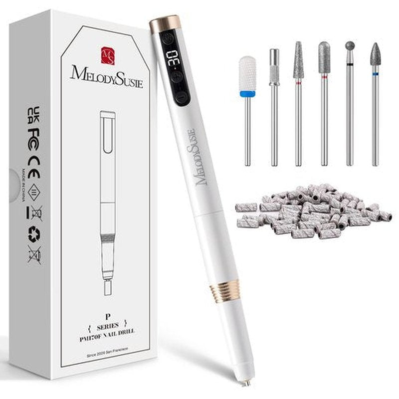 MelodySusie Pen-Shaped Ultra-Slim Cordless Nail Drill, PM170F 30000RPM Portable Rechargeable Electric File with LED Display for All Manicure, Nail Care, Shaping & Gel Removal for Advanced Home Use