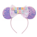 Qckarobe Birthday Mouse Ears Headband, Sequin Birthday Ears Headbands for Women Girls Adults Shiny Bow Mouse Ears Hairband Party Decorations