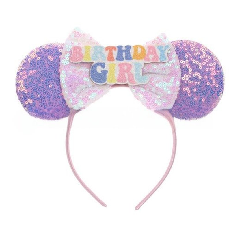 Qckarobe Birthday Mouse Ears Headband, Sequin Birthday Ears Headbands for Women Girls Adults Shiny Bow Mouse Ears Hairband Party Decorations