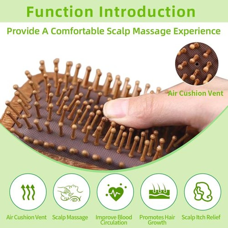 TAIHI Wooden Hair Brush - Natural Green Sandalwood Detangler with Ergonomic Handle | Ideal for All Hair Types