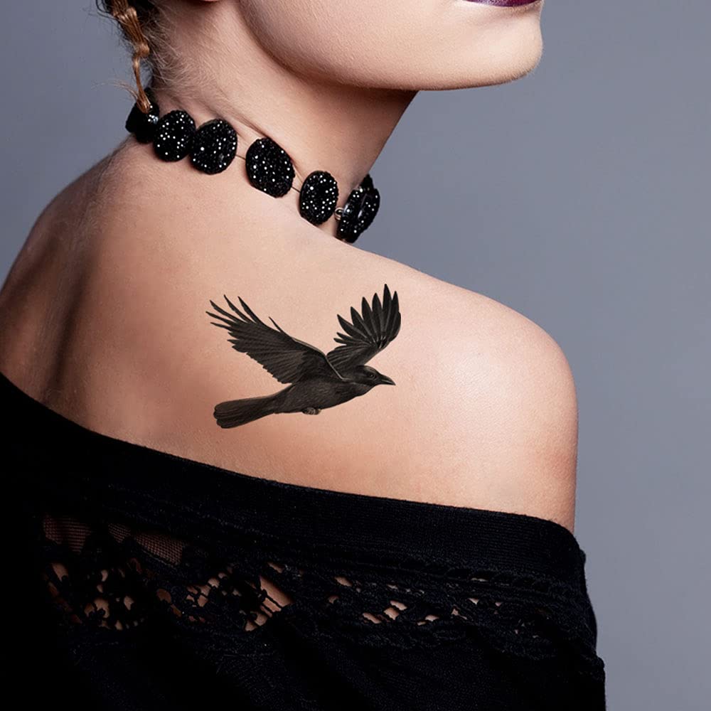 WIRESTER Temporary Tattoo Stickers for Adults Men Women, Fake Tattoos on Face Hand Neck Wrist Party Favor Body Art, Tattoo Sheet 6 x 7.87 inch - Ravens and Crows