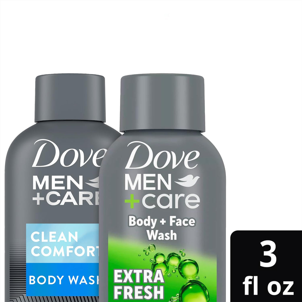 Dove Men+Care Body & Face Wash Variety 2-Pack – Extra Fresh + Clean Comfort, Travel Essentials, 3 Oz Ea