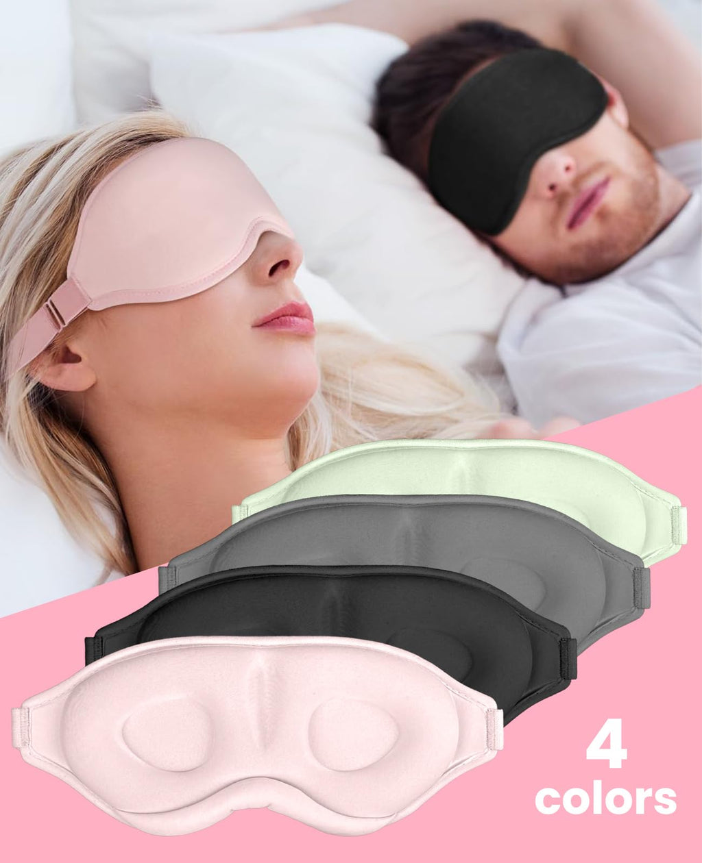 Gizmolet Sleep Mask for Side Sleeper Women Men, Light Blocking Eye Mask for Sleeping, 3D Contoured Cup Sleeping Mask for Zero Eye Pressure, with Adjustable Elastic Strap for Sleep Travel, Pink