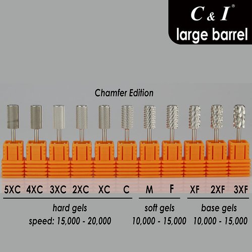 C & I Large Barrel Nail Drill Bit, Chamfer Edition, Professional E-File for Nail File Machine, Designed to Remove Nail Gels, Acrylics, and other nail color covers 3/32” (Ultra Coarse - 4XC)