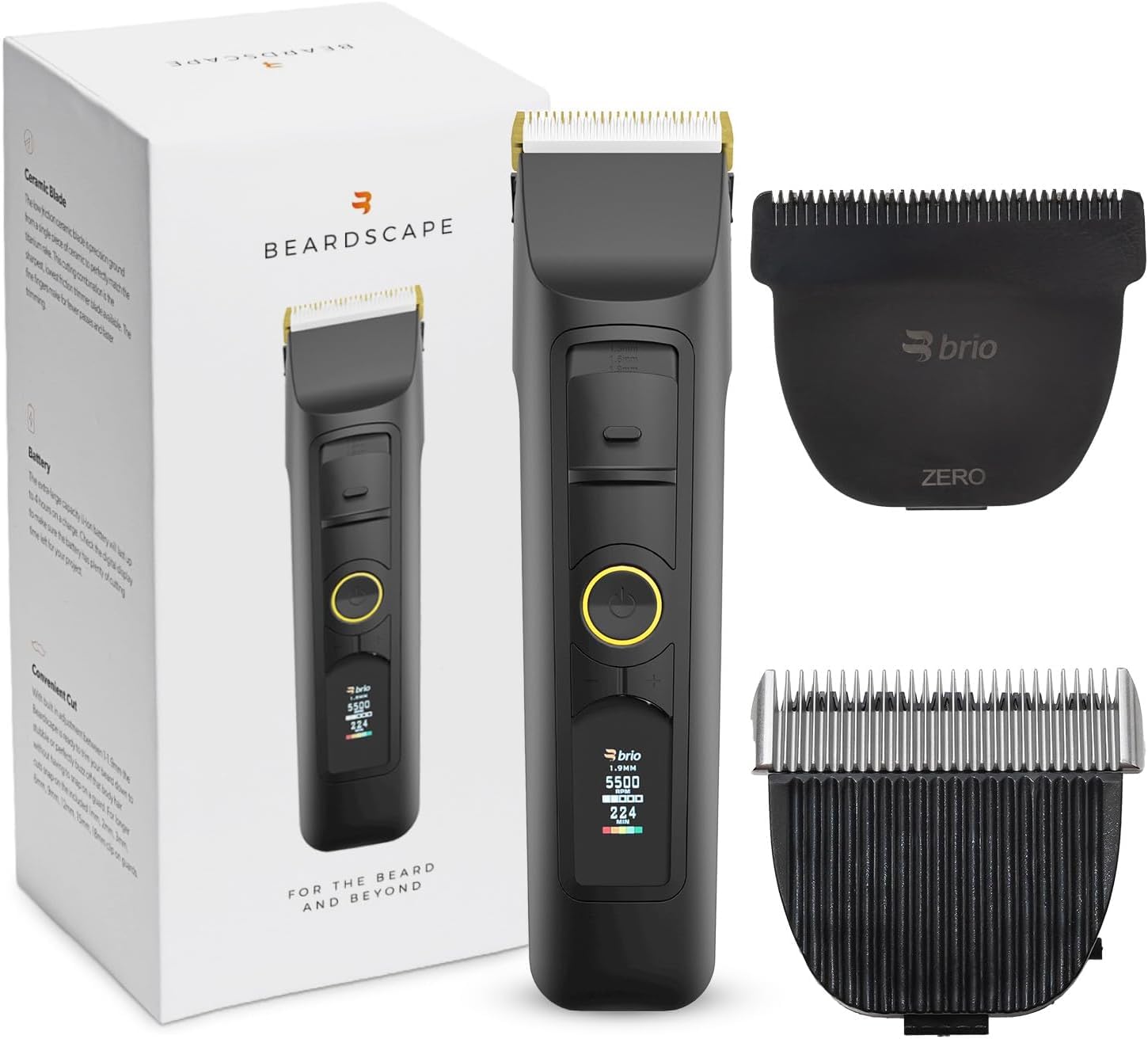 Brio Beardscape V2 Black Bundled with Zero Blade & Body Blade, Featuring Adjustable Ceramic Blade & Length Guards, a Complete Kit for All Your Grooming Needs