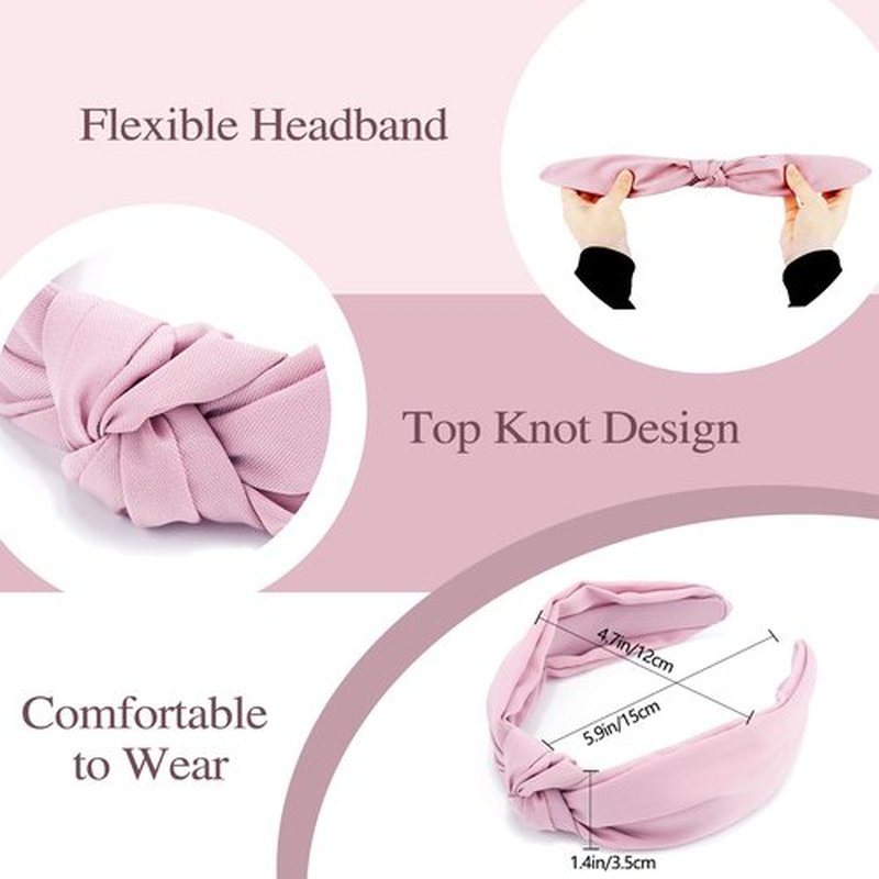 Atoden Pink Knotted Headband Wide Top Knot Head Band Non Slip Plain Solid Color Hair Bands Fashion Hair Accessories for Women Girls Valentine's Headband