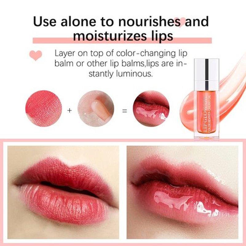 GECOMO Hydrating Lip Glow Oil - Nourishing Tinted Lip Gloss for Lightening Lip Lines | Raspberry, 0.2 Oz