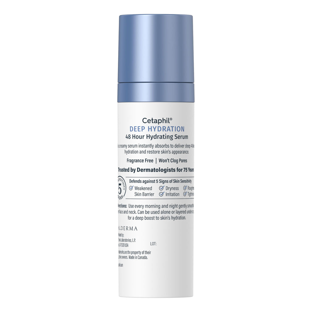 Cetaphil Deep Hydration Fragrance Free 48 Hour Activation Serum, 1 Fl oz, 48Hr Dry Skin Face Moisturizer for Sensitive Skin, With Hyaluronic Acid, Vitamin E & B5, Dermatologist Recommended