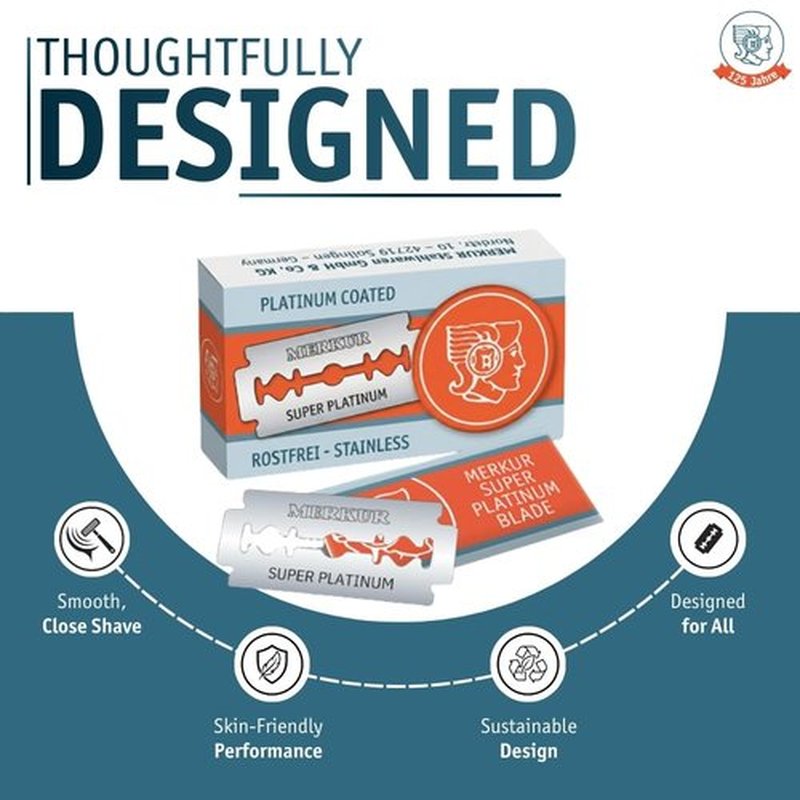 Merkur Super Double Edge Razor Blades - Precision Stainless Steel with Platinum & Teflon Coating | 30 Count