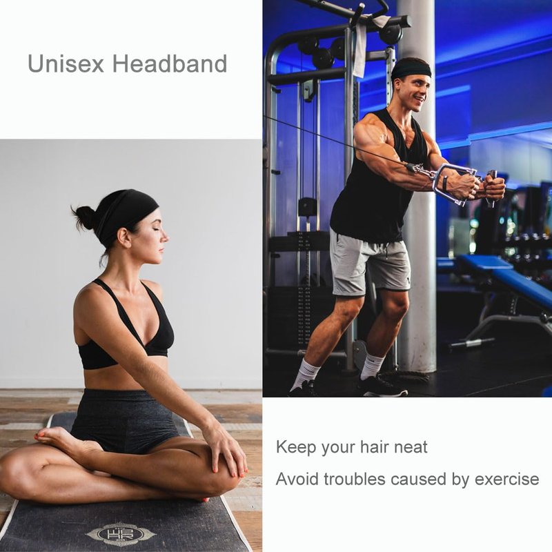YONUF Fashion Headbands For Women Wide Headband Yoga Workout Head Bands Hair Accessories Black Band 6 Pack