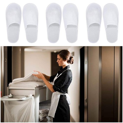 Haploon 24 Pairs Disposable Slippers for Guests, White Cotton Velvet Closed Toe Slippers Bulk Unisex Non-Slip Spa Slippers for Hotel Home Travel Train Parties Use