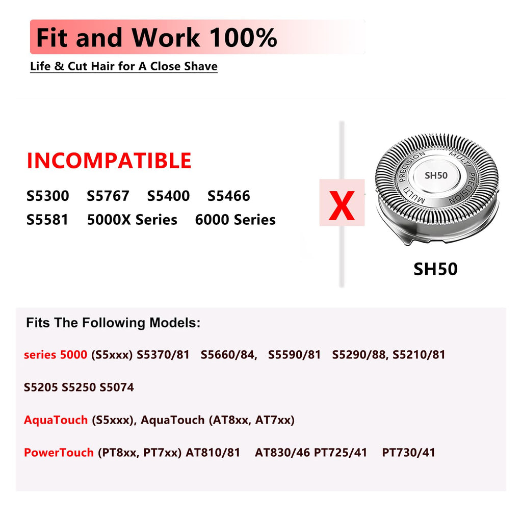 SH50 Replacement Heads Compatible with Philips Norelco 5000 Replacement Headss, Blades for Philips Norelco Replacement Head for Series 5000 Shavers