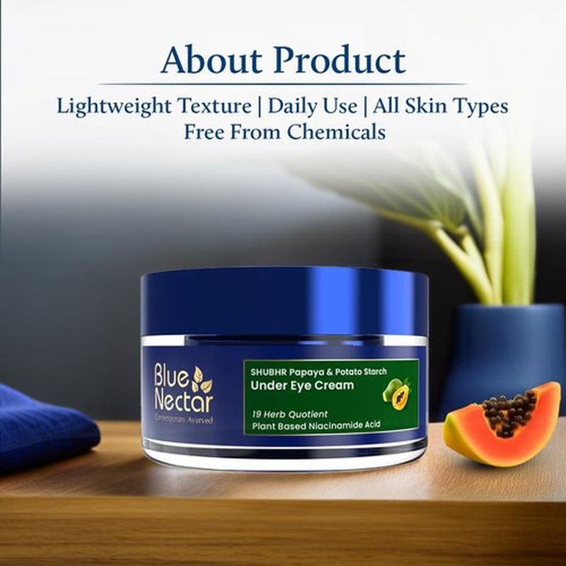 Blue Nectar Under Eye Cream for Women | Natural Niacinamide Eye Cream with Papaya & Potato | Lightweight Herbal Formula Enriched with Neem & Aloe Vera (18 Herbs, 0.53Oz)