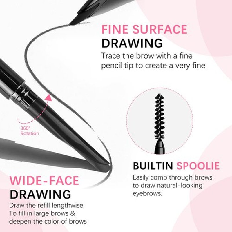 Regine Switzerland Eyebrow Pencil - Ultra-Fine 0.1mm Waterproof Formula | 2-in-1 Double-Ended Design with Spoolie Brush