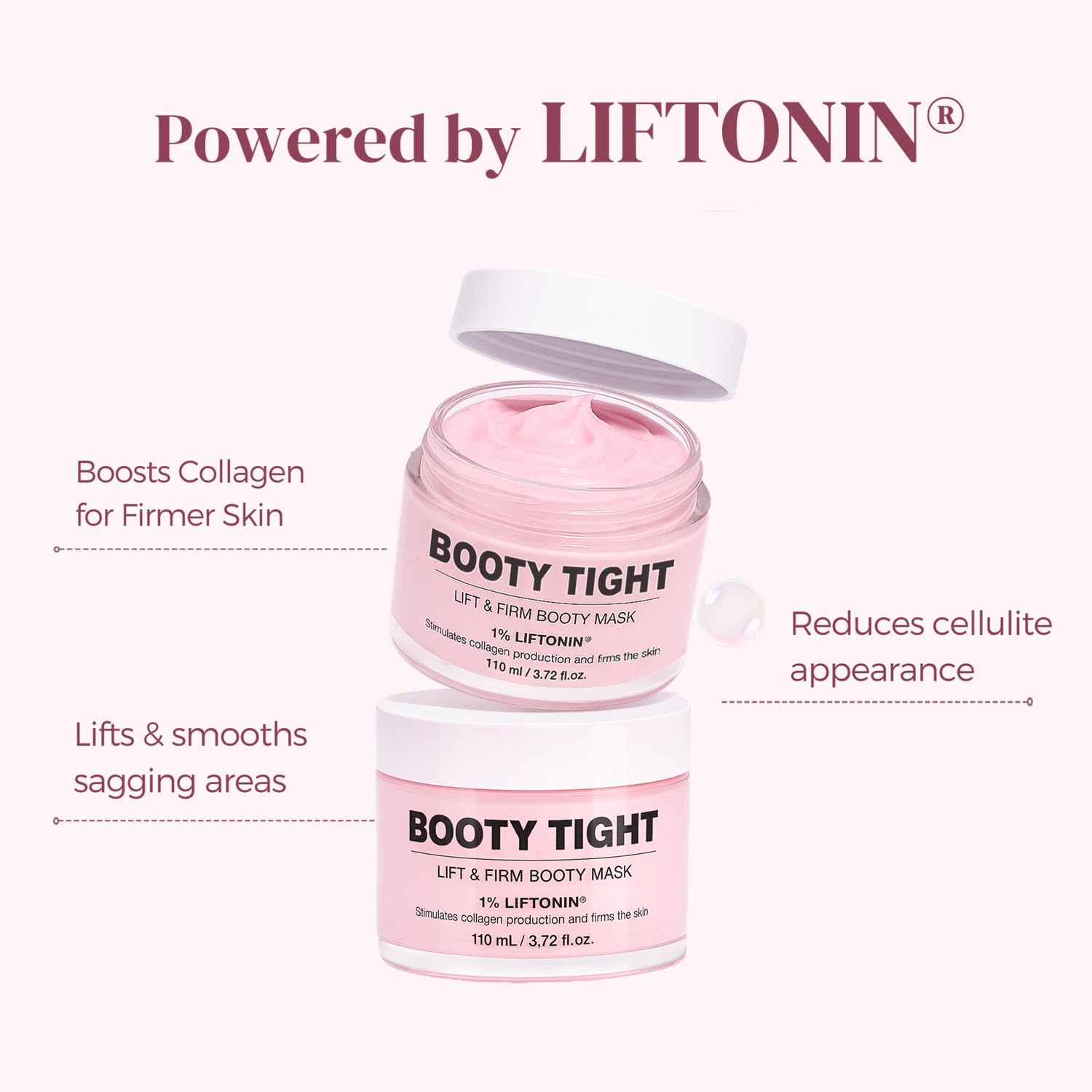 Solivetta Butt Tight Lift and Firm Booty Cellulite Cream - Smooth & Sculpt Booty, Thighs, Belly & Arms | LIFTONIN® Skin Firming & Toning Bum Mask 3.72 fl oz
