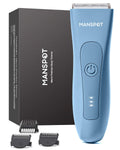 MANSPOT Pubic Hair Trimmer for Men(Bluebell-Blue), Replaceable Ceramic Blade Heads, Waterproof Wet/DryTrimmer for Men, 90 Minutes Shaving