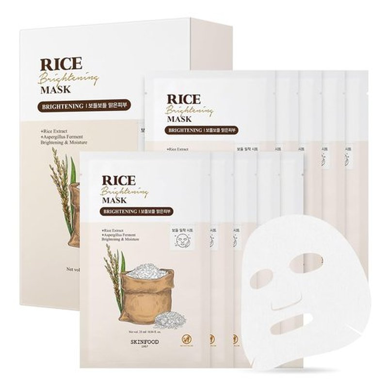 SKINFOOD Rice Daily Sheet Mask - Hydrating & Nourishing Vegan Face Mask with Rice Essence | 10 Pack for Radiant Skin