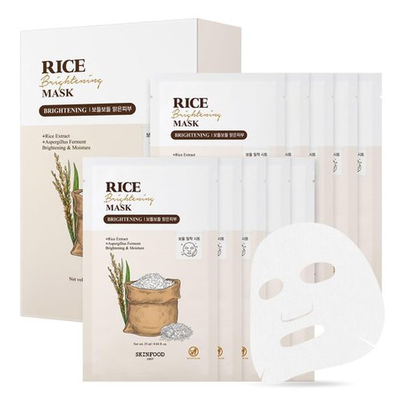 SKINFOOD Rice Daily Sheet Mask, Hydrating and Nourishing Face Mask with Rich Rice Essence, Vegan Korean Skincare for Smooth, Clear, Radiant Skin (10 EA)