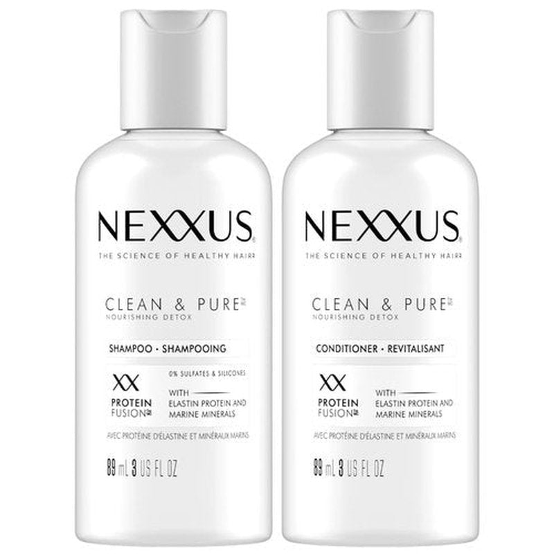 Nexxus Travel Shampoo and Conditioner, Clean & Pure – Hair Products with Elastin Protein and Marine Minerals, Sulfate-Free, 3 Oz Ea