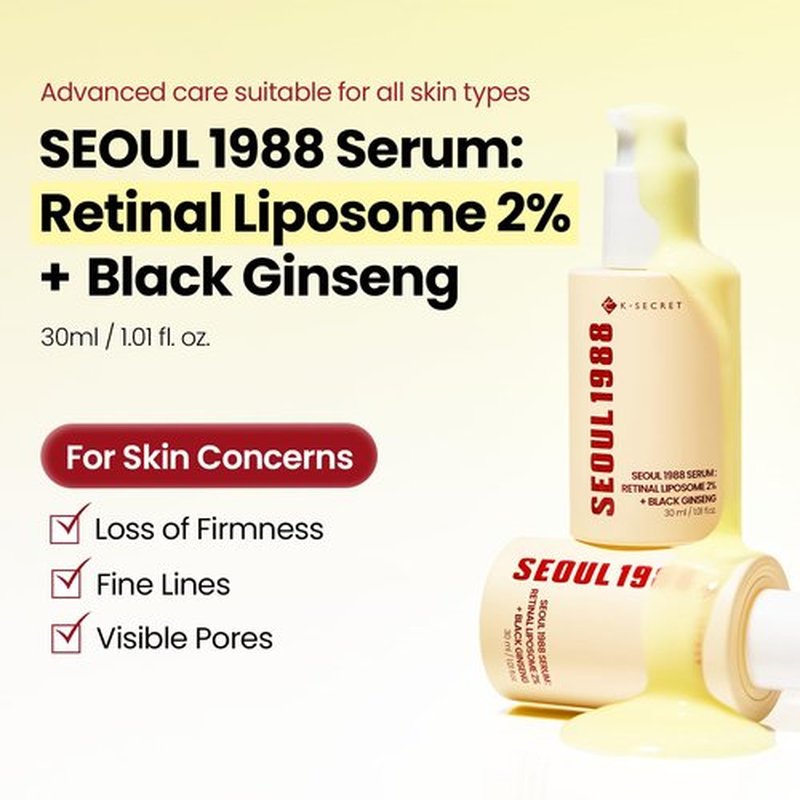 K-SECRET SEOUL 1988 Retinal Serum - Advanced 2% Retinal Liposome & 58% Black Ginseng Extract | Fine Lines & Texture Care, 30ml / 1.01 fl oz