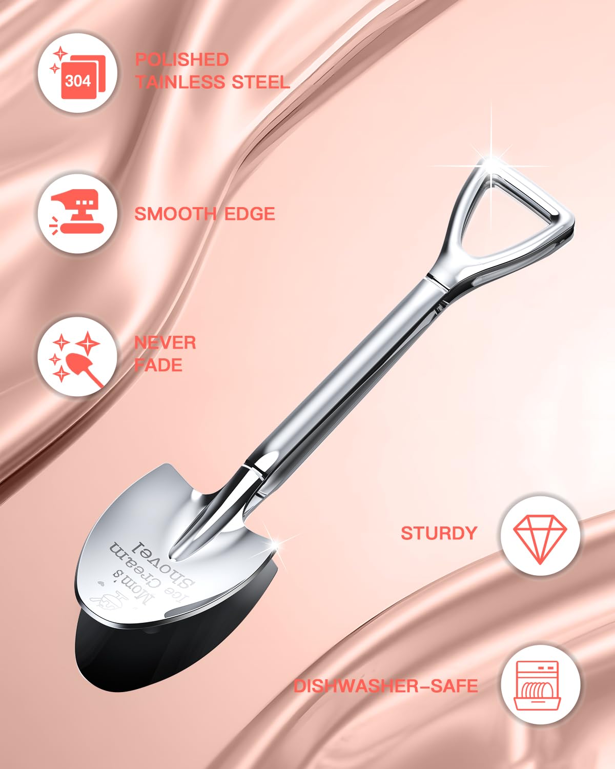 Mothers Day Gifts for Mom,Large Moms Ice Cream Shovel,Icecream Scoop Stainless Steel,Anniversary Birthday Mothers Day Gifts for Wife Daughter Sister Women Her (Mom's Ice Cream Shovel, Large)