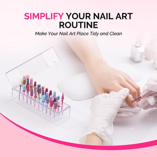 MelodySusie Nail Drill Bits Holder, 30 Holes Case, Portable Dustproof Displayer Organizer Container, Nail Tech Professional Nail Art Tool, Travel Salon Home, Clear (Drill Bits Not Included)