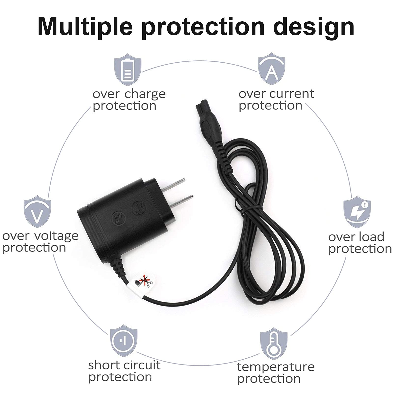 Electric Shaver Power Cord Compatible with Philips Norelco HQ8505 7000 5000 3000 Series Electric Shaver Aquatec Arcitec Multigroom Beard Trimmer & More 15V AC Portable Power Supply Cord