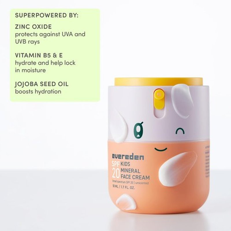 Evereden Kids Face Cream, 1.7 oz. | Fragrance-Free and Kids Face Lotion with SPF 20 | Clean and Non-Toxic Face Moisturizer | Multi-Vitamin Skin Care | FSA Eligible
