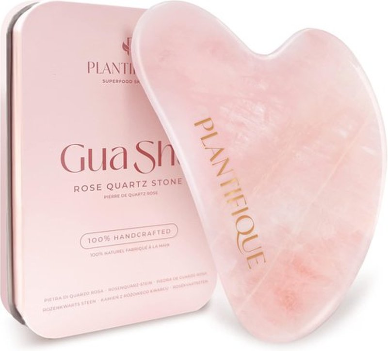 PLANTIFIQUE Rose Quartz Gua Sha Tool - Anti-Aging Face Massager & Jawline Shaper for Skincare