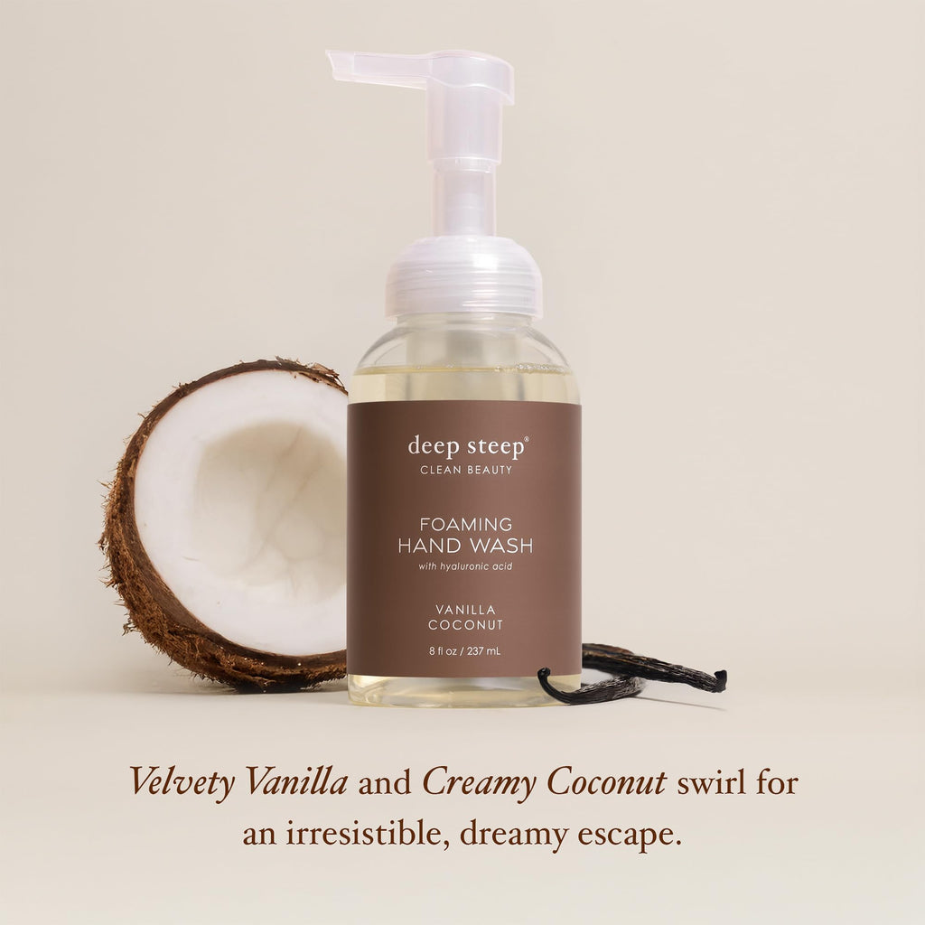 Deep Steep Foaming Hand Wash, Vanilla Coconut, 8 oz – Gentle Cleanser with Aloe, Argan Oil, Shea Butter & Hyaluronic Acid – Vegan, Clean Beauty, Soft & Hydrated Hands
