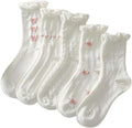 SHENHE Women's Crew Socks - Cute Ruffle Bow Print Design | 5 Pairs of Mid Calf Comfort