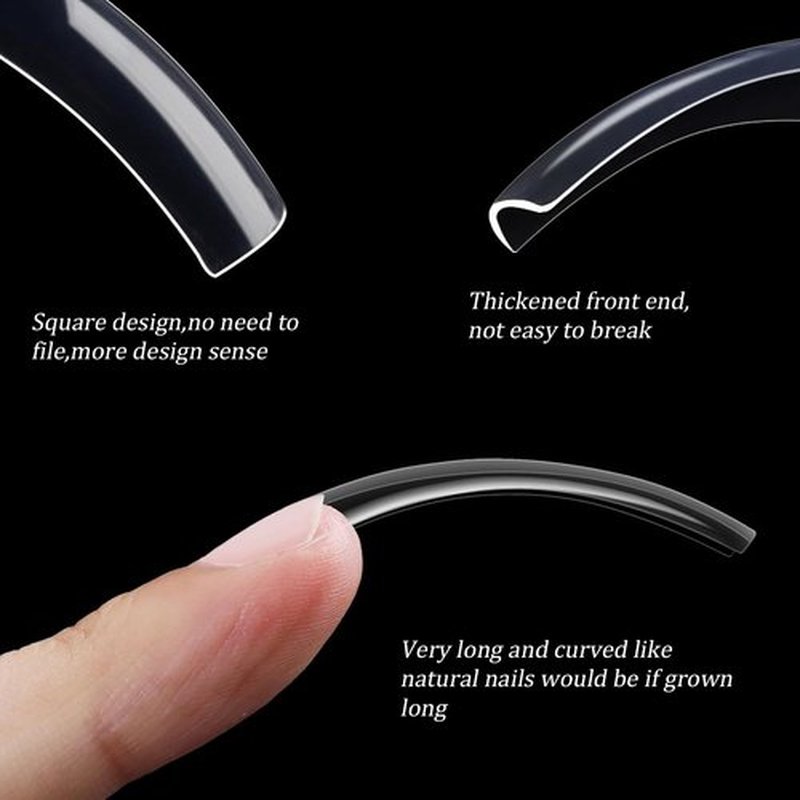 500pcs Long Curved Nail Tips, Curved Square Press on Nails, 10 Different Sizes, Transparent Design, Stylish and Simple, Suitable for Nail Salon Home Diy