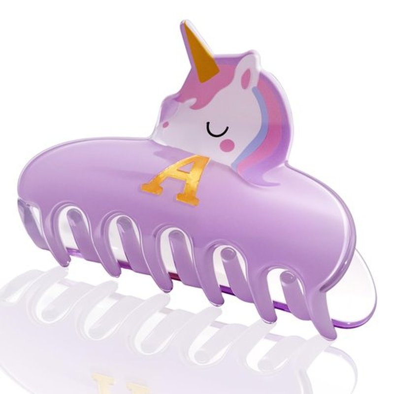 Fohufo Valentines Day Gifts for Girls - Cute Initial Unicorn Hair Clips, Purple Claw Clips Durable Hair Clip, Unicorn Gifts for Girl 6-12 Year Old Girl Brithday Gift, Letter A