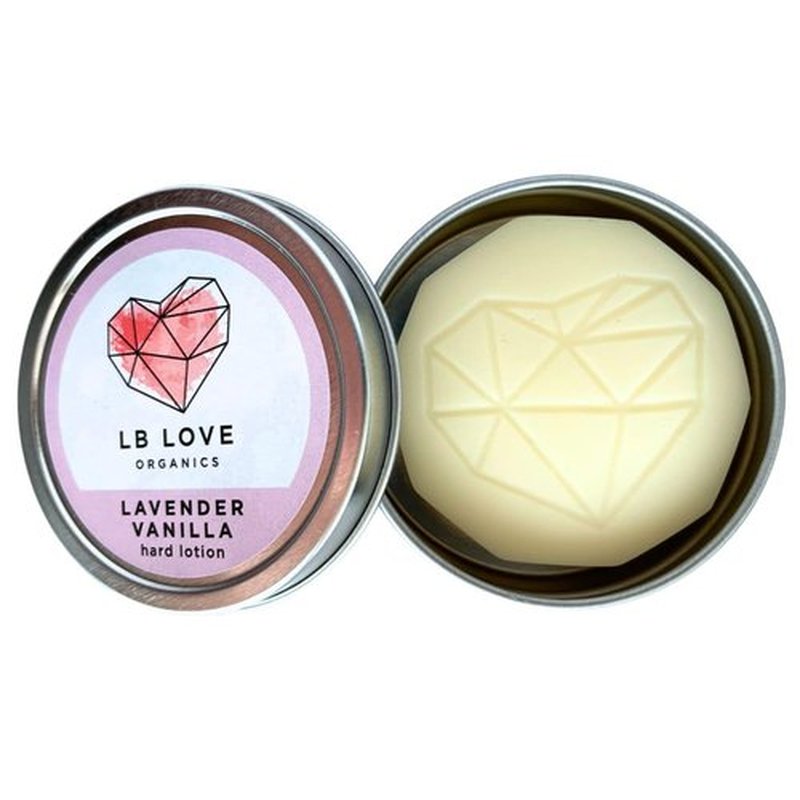 LB Love Organics Hard Lotion Bar | Lavender Vanilla Scent | Organic Beeswax Solid Hand Lotion for Dry Hands and Feet | Handmade Valentine | Travel Friendly