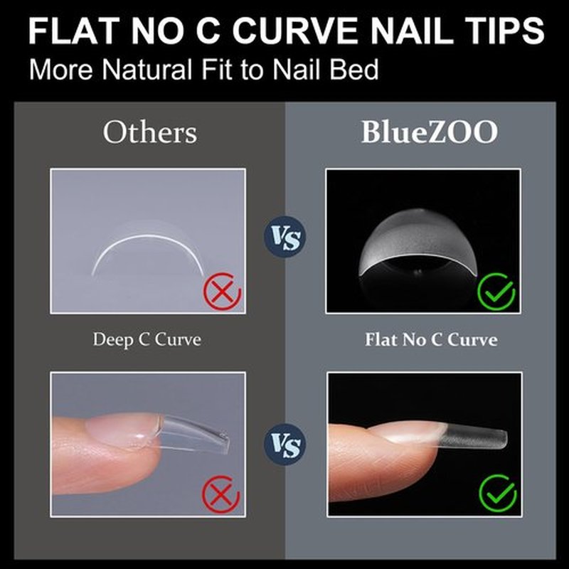 BlueZOO Medium Square Gel Nail Tips 600Pcs 12 Sizes Kit, Tapered Pre-etching Square Press On Nails for Extension Manicure Easy DIY Art Home Salon Supplies Full Cover Half Matte Acrylic Nails Tip Women
