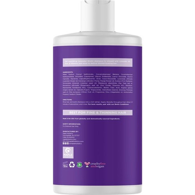 Lavender Biotin Shampoo for Thinning Hair - Volumizing Shampoo for Fine Hair with B Vitamins Rosemary Argan Primrose & Tea Tree Oils - Paraben Silicone and Sulfate Free Vegan Formula (16 Fl Oz)