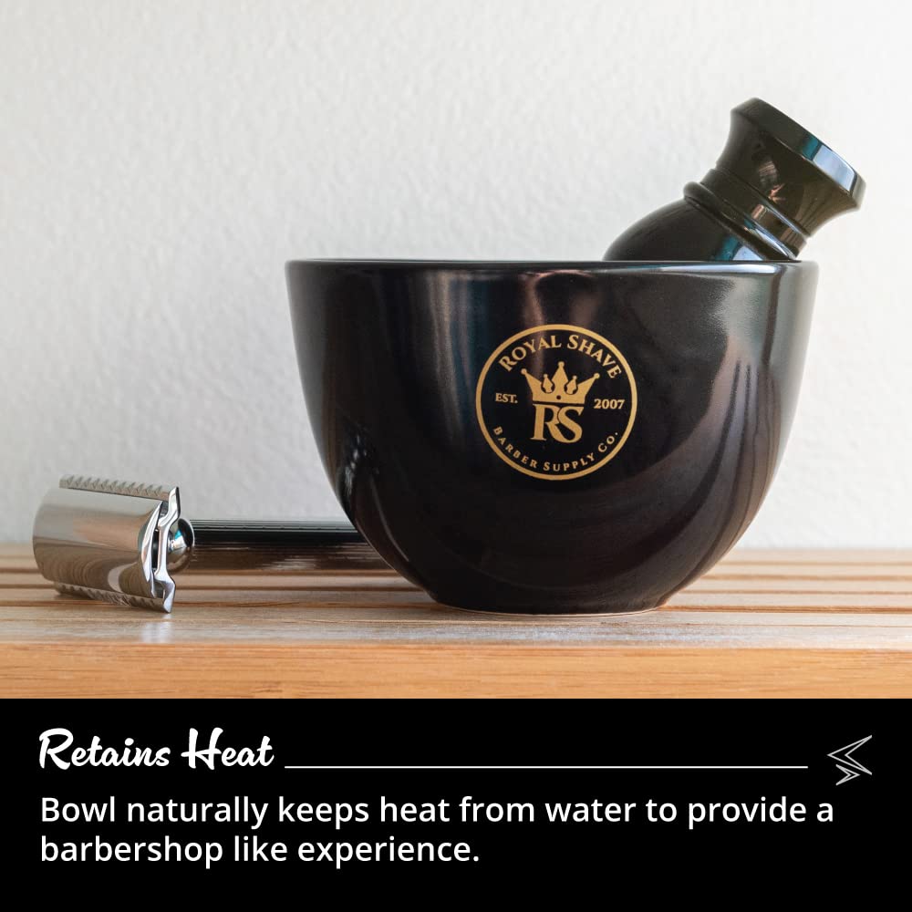ROYAL SHAVE Ceramic Textured Shaving Bowl – Shave Soap & Shaving Cream Dish, Textured for Rich Lather – LARGE (Black)