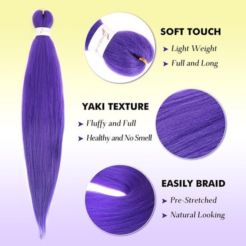 24inch Long Purple Braiding Hair Pre Stretched Synthetic Braiding hair Extensions for Braids, Purple Hair Extensions for Stage Party Halloween Costume Cosplay