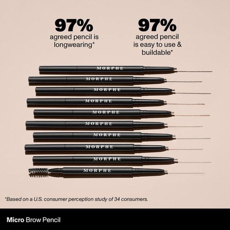 Morphe Micro Dual Eyebrow Pencil - Ultra-Precise Retractable Dual-Ended Brow Tool - Long-Lasting Almond (0.003 oz)