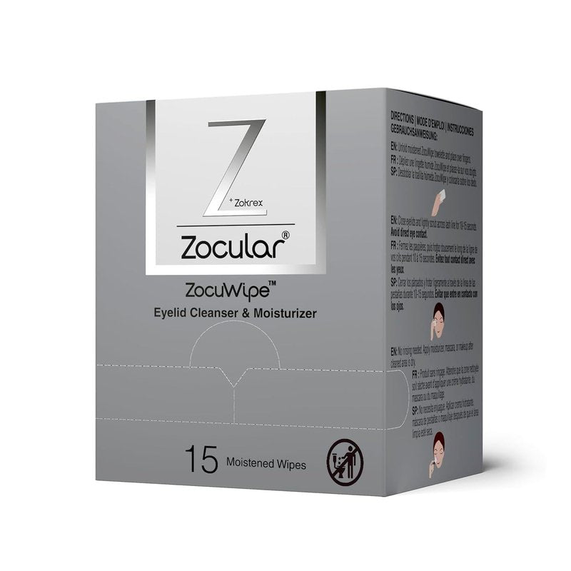 Zocular ZocuWipe Eyelid Cleansing Wipes with Natural Okra Complex – Gentle Daily Eyelid Cleanser & Moisturizing Pads – Makeup Remover & Eye Hygiene Wipes – 15 Count