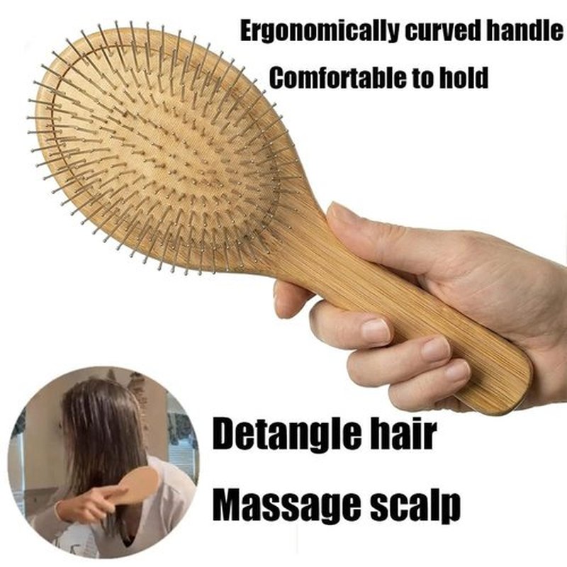 Skiennix Wooden Paddle Detangling Brush - Anti-Frizz Hairbrush for All Hair Types | Scalp Massage, Wet/Dry Use