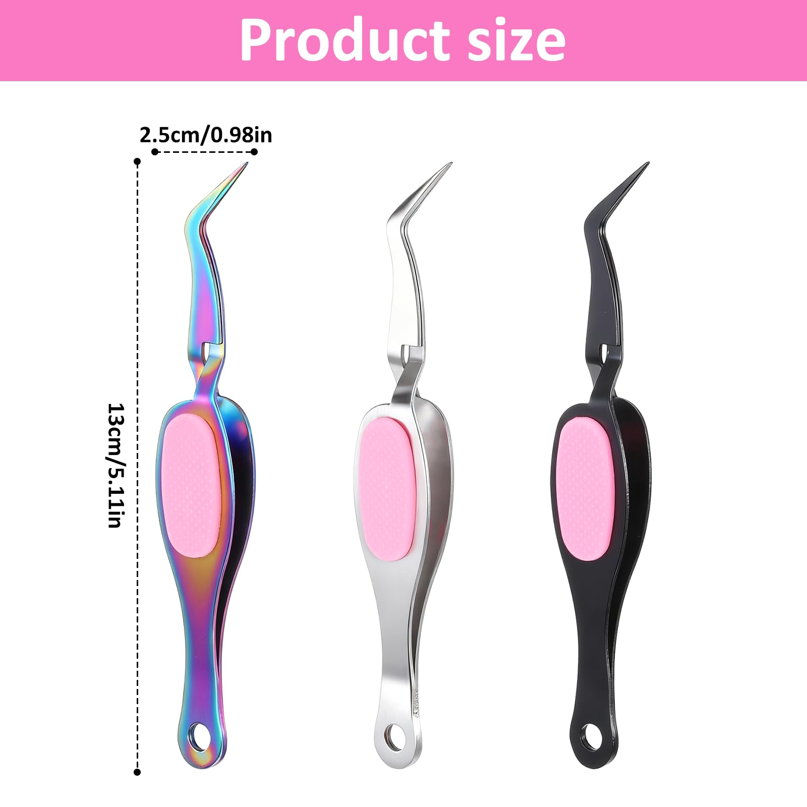 3 Pcs Reverse Tweezers Crafting Tweezers for Stickers Cross Locking Precision Tweezer Stainless Steel Soft Grip Fine Tip Curved Style for DIY Craft Jewelry Eyelash Extensions Nail Beading Tool