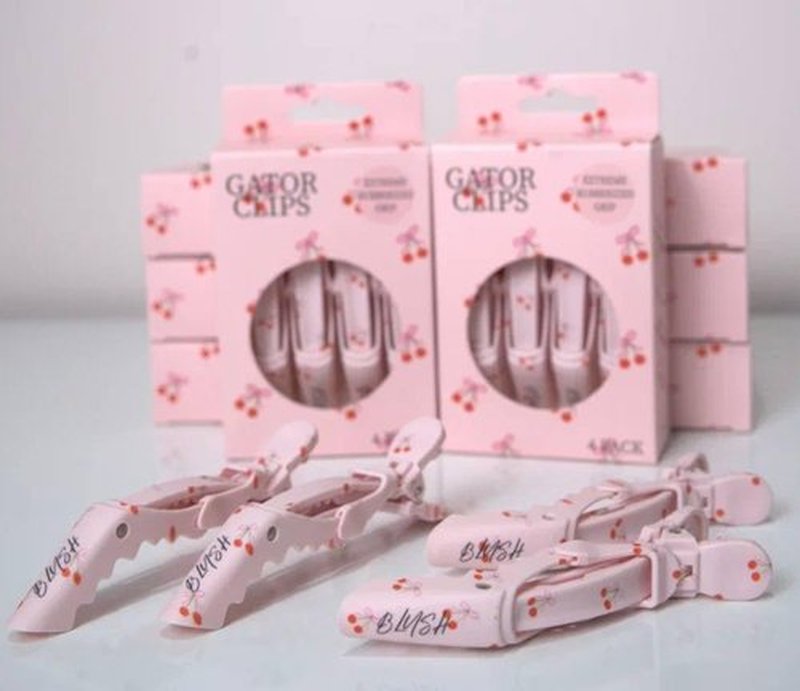 Blush Essential Professional Alligator Hair Clips - 4pk Cute Cherry & Bow Design Hair Clips for Women, Gator Hair Styling Clips, Hair Sectioning Clips for Styling and Cut