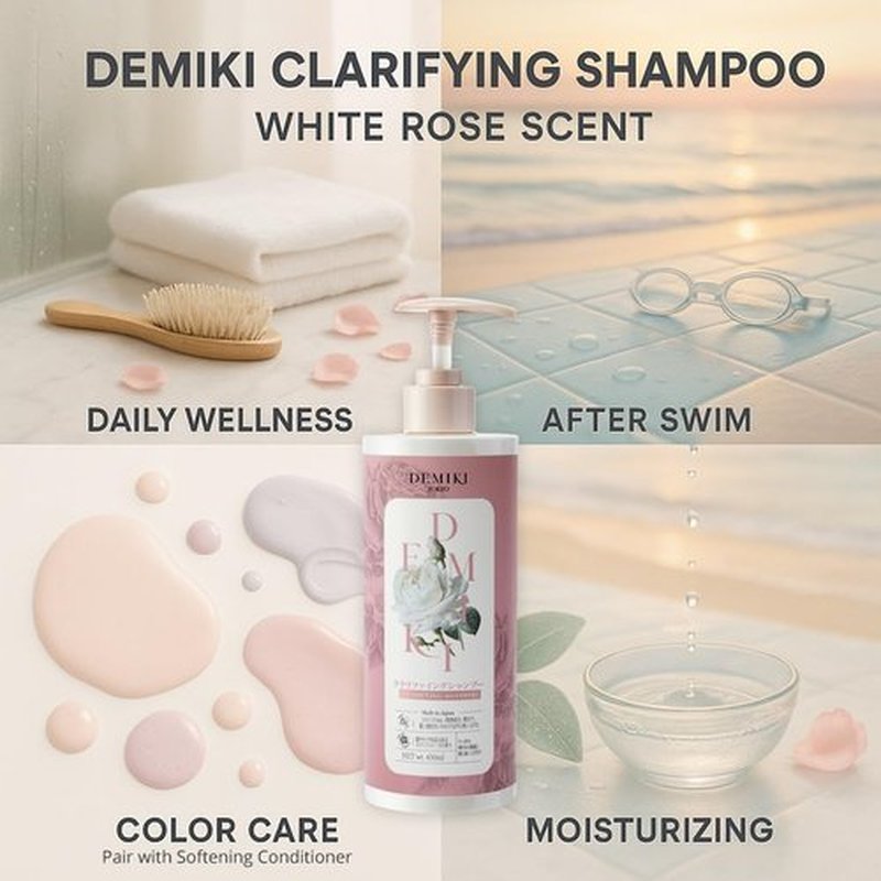 DEMIKI Shampoo for Women,Japanese Shampoo for Oily Hair, Keratin Care,Organic Rose Scent, Pink, Clarifying, Moisturizing, Anti Dandruff, Volumizing Hair Care, Sulfate Free & Paraben Free, 450ml,16oz