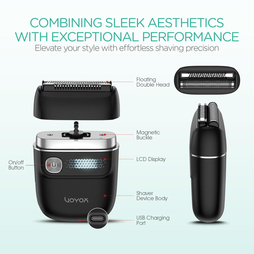 VOYOR Foil Shaver 2 in 1 Double Shavers for Men,Portable Electric Razor with Rechargeable Foil Razor Multifunction Grooming Barber Shaver IPX6 Washable Travel Shavers ER300 (Black)