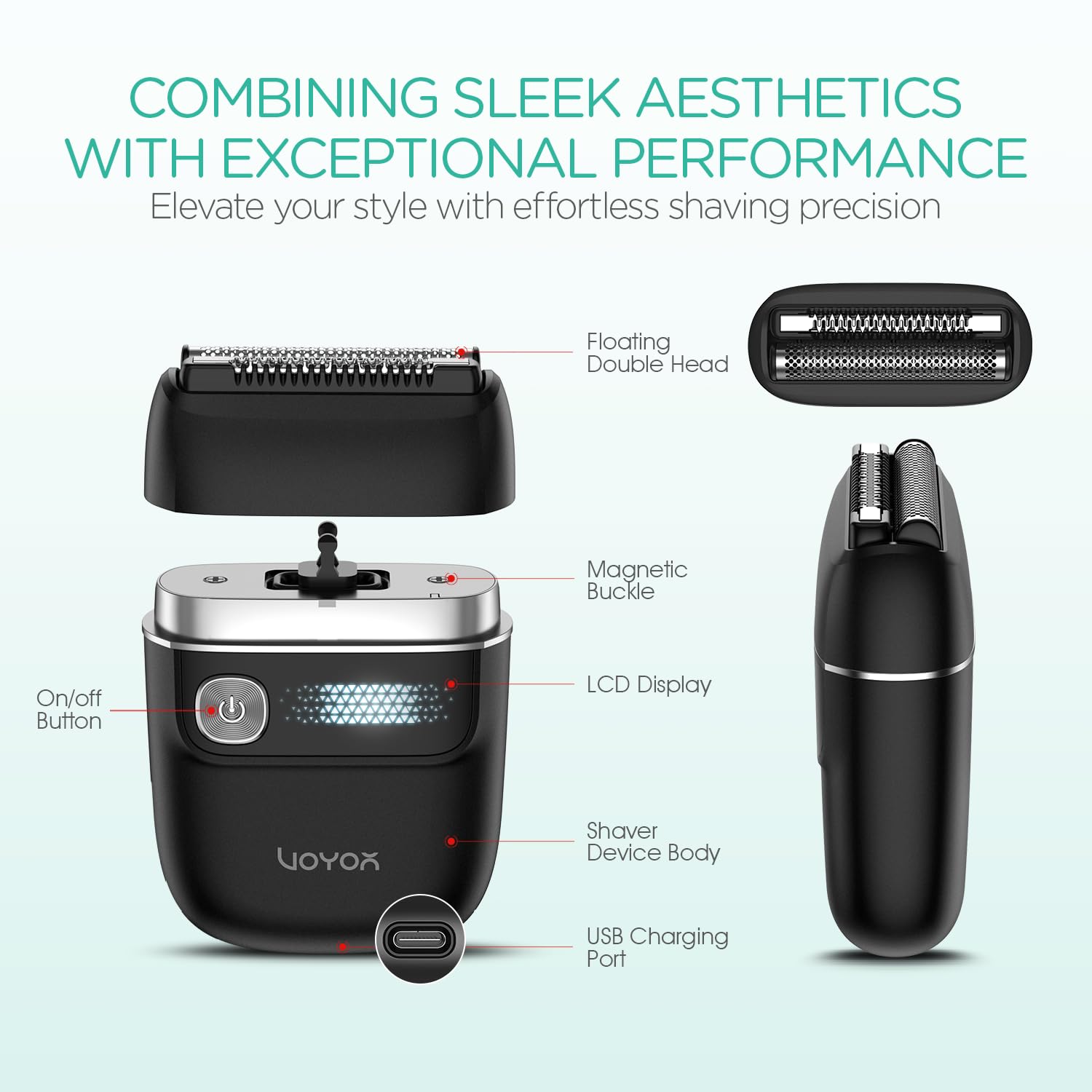 VOYOR Foil Shaver 2 in 1 Double Shavers for Men,Portable Electric Razor with Rechargeable Foil Razor Multifunction Grooming Barber Shaver IPX6 Washable Travel Shavers ER300 (Black)
