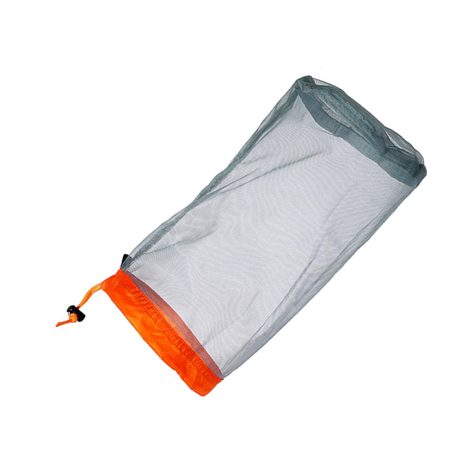 FILFEEL Mesh Stuff Sack Light Weight Nylon Mesh Drawstring Storage Bag for Travelling Hiking Camping Stuff Storage(Orange M)