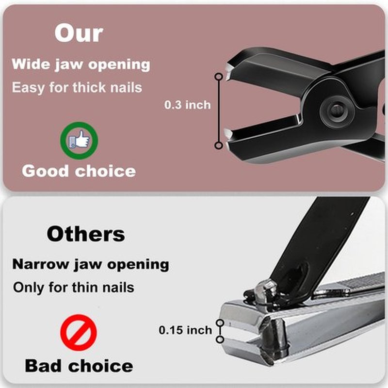 MOOSEC Luxury Stainless Steel Nail Clippers with Catcher - Perfect for Thick Nails (Black)