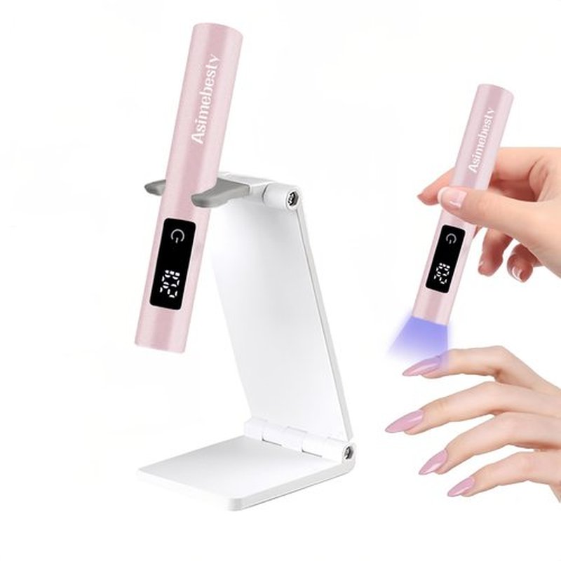 Asimebesty UV Light for Gel Nails, Mini UV Nail Lamp Hand held with Stand, Portable Small Nail Dryer Light for Gel Polish with 3 Timers, Rechargeable Cordless UV Light Nail for Fast Curing, Rose